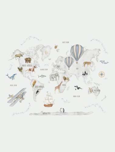 Mural mapa świata i zwierzęta Decoprint CW6118-1 Adventure Atlas Art Cute Walls
