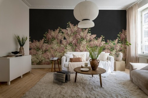 Fototapeta kwiaty bzu Rebel Walls R20920 Syringa Flowers Black Hot Pops