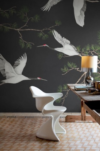Fototapeta żurawie w locie Rebel Walls R20336 Majestic Cranes Black Poetic
