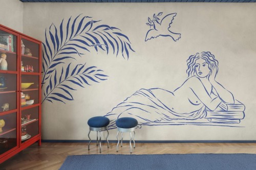Fototapeta inspirowana antyczną sztuką Rebel Walls R20525 Antiquity Blue Symbolic