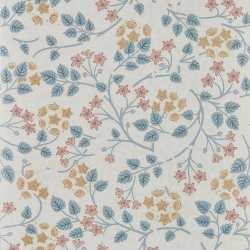 Tapeta liście i stylizowane kwiaty Sanderson 217514 Silver Lime Highgrove