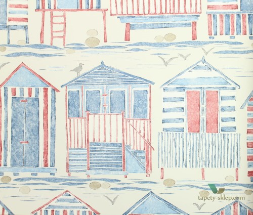 Tapeta marynistyczna Sanderson 216559 Beach Huts Port Isaac