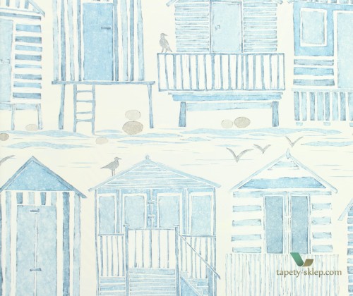 Tapeta marynistyczna Sanderson 216560 Beach Huts Port Isaac