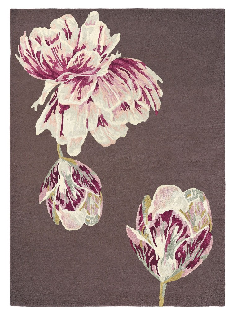Brązowo Różowy Dywan w Kwiaty - TRANQUILITY AUBERGINE 56005