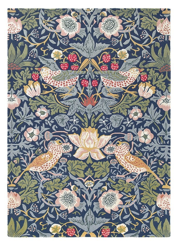 Niebiesko Zielony Dywan w Kwiaty - STRAWBERRY THIEF INDIGO 27708
