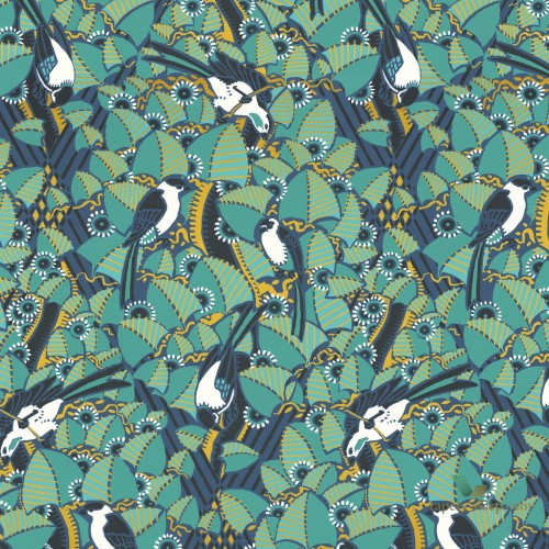 Tapeta w ptaki i liście Casamance Majoliques 74782876 Printemps Viennois