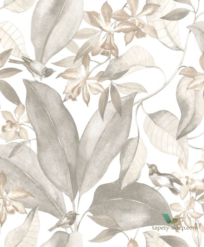 Tapeta egzotyczne rośliny i ptaki Casadeco DELY 85389242 Bridsong Delicacy