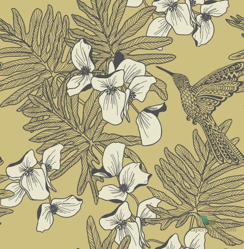 Tapeta 1838 Wallcoverings 1804-117-01 Hummingbird Mustard Aurora