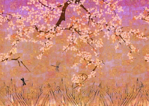 Mural kwitnące drzewa wiśni Elitis TP28902 Les Cerisiers Sauvages Soleil Levant