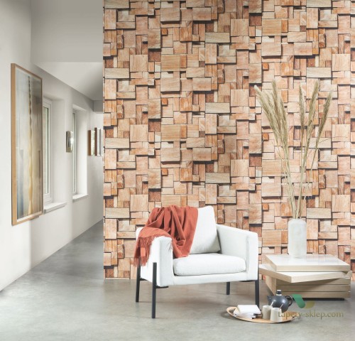 Mural z efektem 3D Casadeco 86082548 Cubes Woods