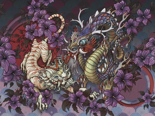 Tapeta Smoki Japońskie Inkiostro Bianco GARDEN OF GODS INKSRLL2002 Sketchbook Collection