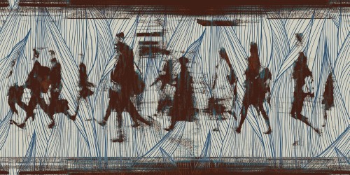 Tapeta Z Postaciami Inkiostro Bianco WALKING INKKESR2002 Sketchbook Collection