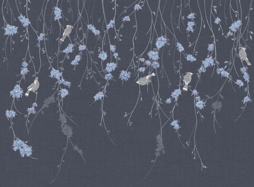 Tapeta Delikatne Kwiaty I Ptaki Tecnografica 70822-1 Waxwing Blue