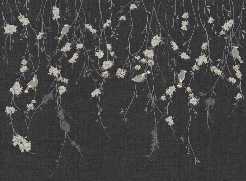 Tapeta Delikatne Kwiaty I Ptaki Tecnografica 70822-4 Waxwing Anthracite