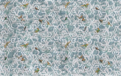Tapeta tropikalne liscie i ptaki Tecnografica 73131-2 Jumanji Grey