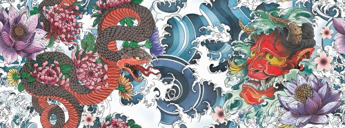 Tapeta Japońska Mitologia Tecnografica 75344 1a-Yokai Colorful A