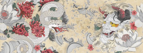 Tapeta Japońska Mitologia Tecnografica 75344 3a-Yokai White A