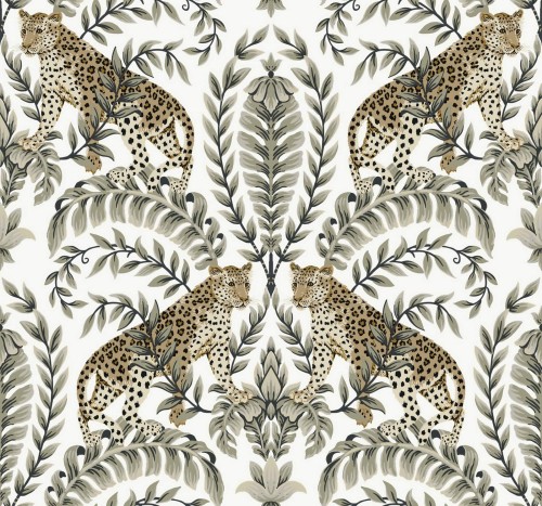 Tapeta w lamparty i liście York KT2202 Jungle Leopard 24 Karat