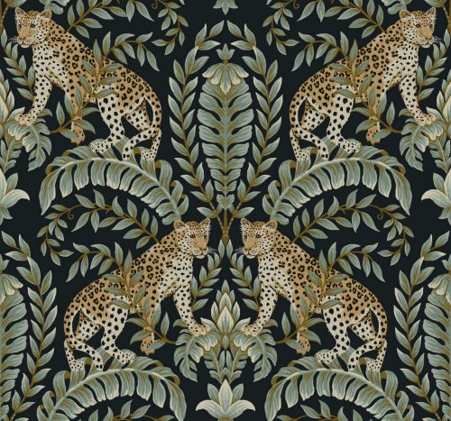 Tapeta w lamparty i liście York KT2205 Jungle Leopard 24 Karat