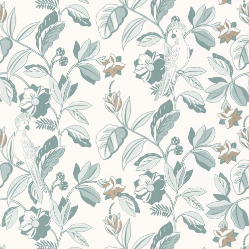 Tapeta w kwiaty i papugi Caselio ONB 102626023 Sweet Feathers Only Blue