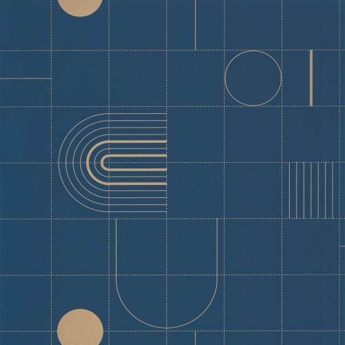 Tapeta geometryczna Caselio ONB 102706221 Golden Curves Only Blue