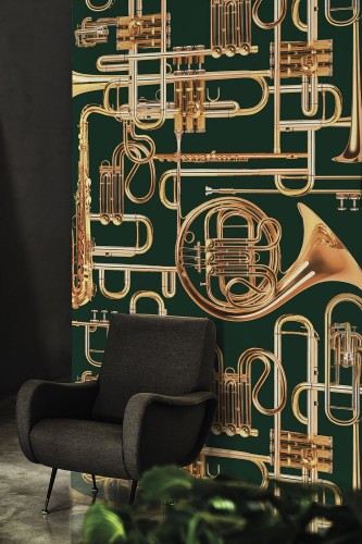 Tapeta labirynt z instrumentów dętych London Art 13TP 03 Donald Trumpet Luxury Shit Toiletpaper