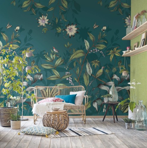 Mural tropikalne kwiaty i ptaki Casadeco BFM 87086808 Passiflore Beauty Full Image 2