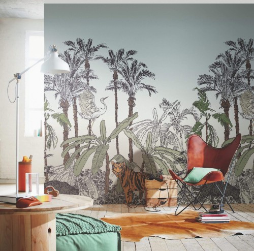 Mural ze wzorem zwierząt i roślin Caselio BFM 102433296 La Jungle Enchantee Beauty Full Image 2