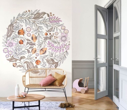 Mural z roślinnym wzorem Casadeco ARCR86389142 Golden Crown Arts & Crafts