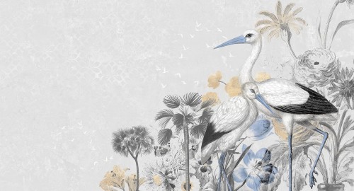Tapeta Botaniczna Bociany Muance MU13090 Cranes In Love Amber