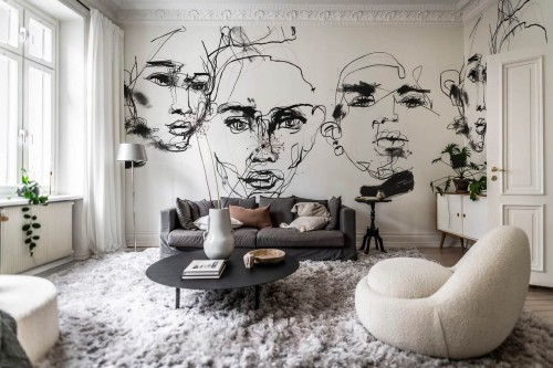 Fototapeta twarze Rebel Walls R18271 Ottoman Bozetto Graphite Linda Vagnelind