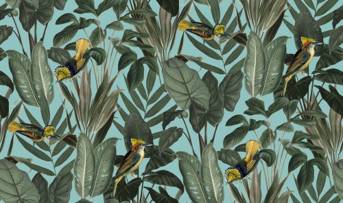 Tapeta rośliny i ptaki Rebel Walls R18563 Birds of Paradise Lush Green Pops