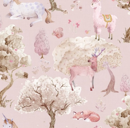Tapeta zaczarowany las Rebel Walls R18052 Dreamland Bubblegum Dreamland