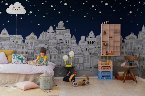 Fototapeta miasto pod gwiazdami Rebel Walls R18211 Star Town Night Wonder World