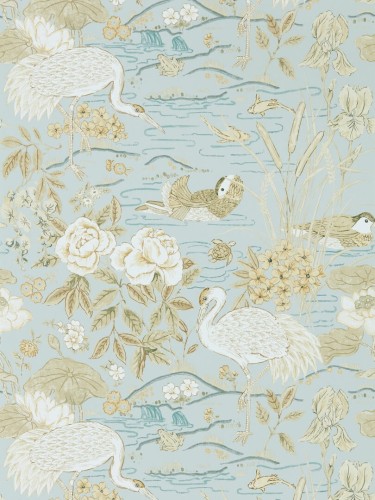 Tapeta botaniczna wodny ogród Sanderson 217125 Crane & Frog Water Garden