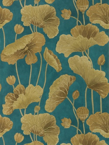 Tapeta liście lotosu miedziane Sanderson 217127 Lotus Leaf Water Garden