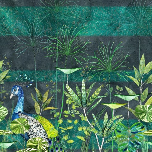 Mural Designers Guild PDG1069/01 Arjuna Leaf With Peacock