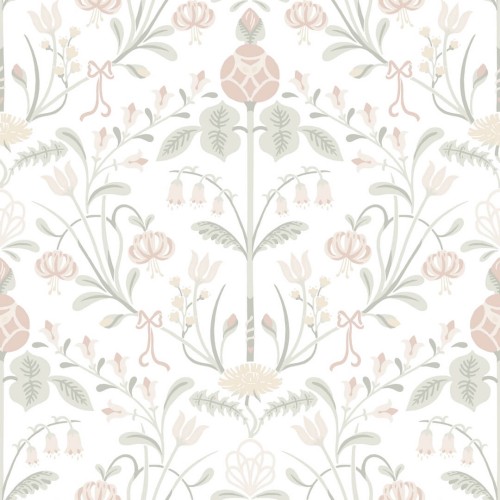 Tapeta roślinny ornament Sandberg S10156 Till Carl Powder Pink Huset i Solen