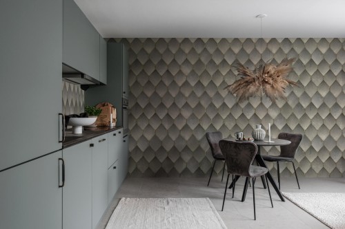 Fototapeta jak płytki ze złotą fugą Rebel Walls R19331 Osaka Tiles Grey Imperfections