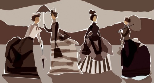 Fototapeta jak obraz z wizerunkiem dam Wall&Deco WDPR2302 Promenade d’été Contemporary 2023