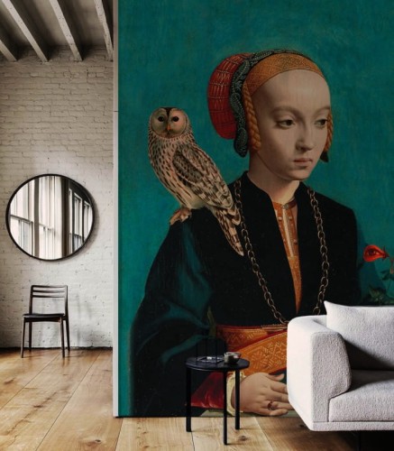 Mural portret kobiety z sową Owl lady 8714 Wallcolors