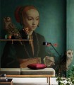 Mural portret kobiety z sową Owl lady 8714 Wallcolors