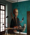Mural portret kobiety z sową Owl lady 8714 Wallcolors