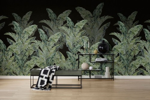 Fototapeta tropikalne liście Rebel Walls R19525 Jungle Pearl Black Lars Wallin