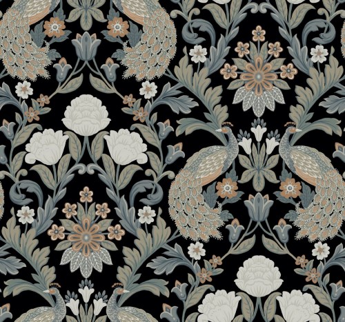 Tapeta pawie i kwiaty York Wallcoverings AC9101 Plume Dynasty Art & Crafts