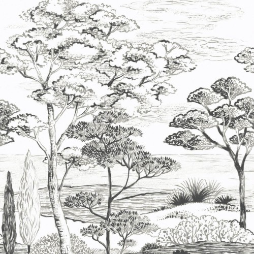 Tkanina woal śródziemnomorski krajobraz Camengo 35570381 Kimono Poesie Sauvage - 280 cm szer.