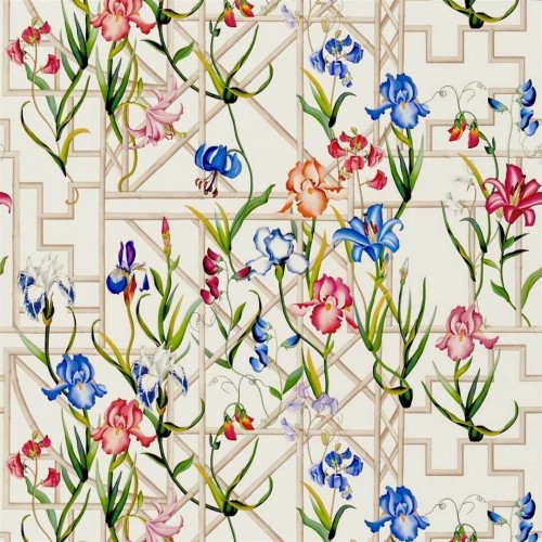 Tapeta kwiaty i bambusowy treliaż Christian Lacroix PCL7045/01 Fretwork Garden Lacroix Stravaganza