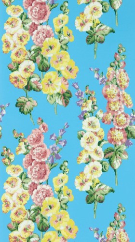 Tapeta kwiaty vintage Sanderson 217033 Hollyhocks One Sixty