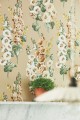 Tapeta kwiaty vintage złota Sanderson 217034 Hollyhocks One Sixty