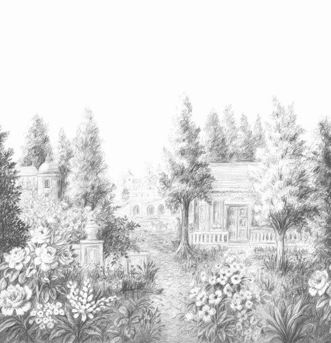 Mural krajobraz ogrodu i dworku francuskiego Casadeco WDWS 89029709 L Parc A La Francaise WonderWalls